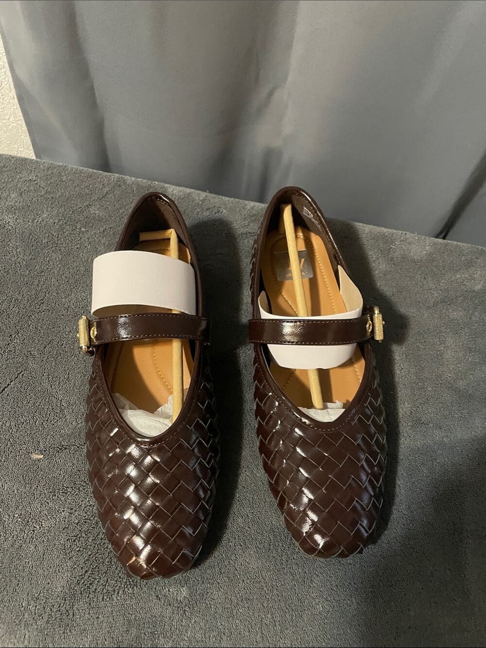 DV by Dolce Vita Brown Woven Mary Jane Flats with Gold Buckle